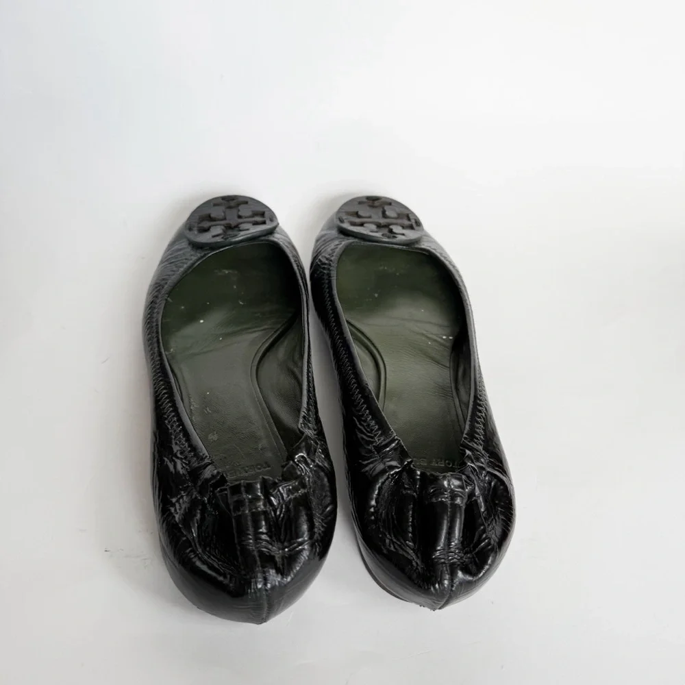 Tory Burch Green Patent Leather Minnie Flats Size 8